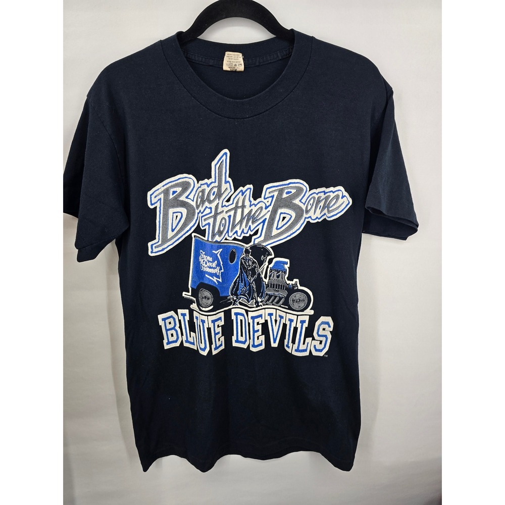 Vintage Belton Bad to the Bone Blue Devils T-Shirt Black Large Single Stitch Tee